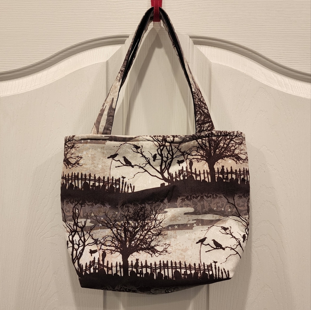 Quilted Spooky Cemetary Handbag Magnetic Snap Close Handmade